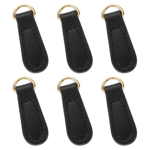 uxcell 6pcs Zipper Pull, 1.57 Inch Leather Zip Puller Zipper Replacement Repair Kit Head Handle for Luggage Clothing Jackets Backpacks Boots, Black - color: Black