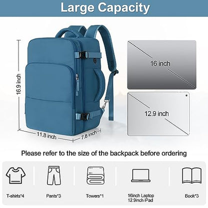 Sinaliy Travel laptop Backpack for Men Women, Personal Item Size Flight Approved, 16 Inch Laptop Bag with Multi-Pockets, College Computer Bag, Waterproof Carry On Backpack Casual Daypack Backpack - color: Deep Blue, size: Large