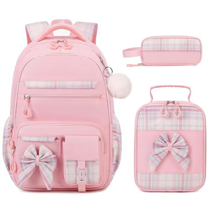 DIGOBAY Backpack for Girls, 3PCS Girls Backpack for School with Lunch Bag Pencil Case, Cute Kids Teens Bookbag for Kindergarten Elementary Preschool Middle School - color: Pink