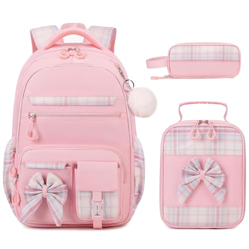 DIGOBAY Backpack for Girls, 3PCS Girls Backpack for School with Lunch Bag Pencil Case, Cute Kids Teens Bookbag for Kindergarten Elementary Preschool Middle School - color: Pink
