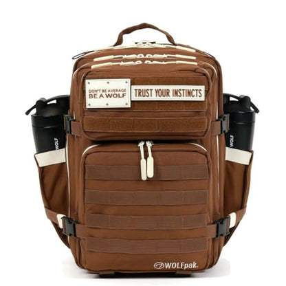WOLFpak 35L Athletic Gym Backpack - Durable 1000D Waterproof Oxford Material with MOLLE Webbing, Laptop Pocket - color: Mocha Brown