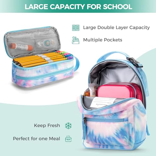Choco Mocha Girls School Backpack with Lunch Box, Tie Dye Blue Backpack Set for Teen Girls 18 Inch Backpacks, 3 Pcs - color: Tie Dye-blue