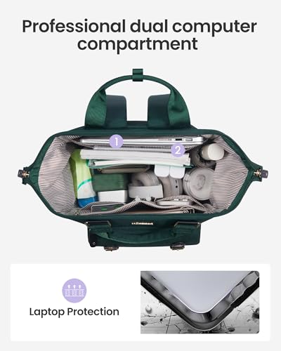 LOVEVOOK Laptop Backpack for Women with Giant Tumbler Holder Pocket,15.6 inch Waterproof Travel Backpack Purse Computer Laptop Bag - color: Dark Green, size: 15.6 Inch Cup
