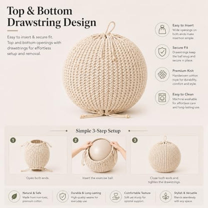 Yoga Ball Chair Cover - for 55cm and 65cm Birthing, Stability, Fitness, Balance Ball - color: Off White