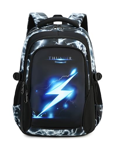 Boys Backpack for Kids Elementary School Bags Lightning Teens Durable Bookbag (black) - style: Black