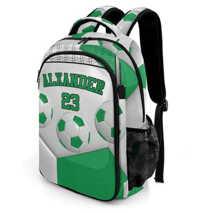 Backpack for School,Sport Ball Athlete Player Soccer Green Kid Water Resistant Casual Daypack for Travel with Bottle Side Pockets 16.5 Inch - color: Green