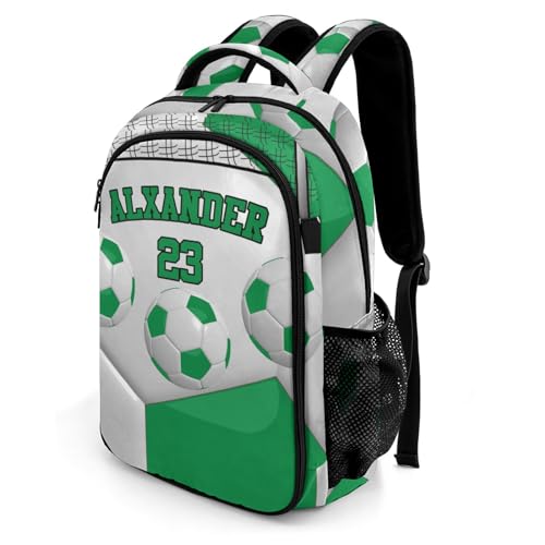 Backpack for School,Sport Ball Athlete Player Soccer Green Kid Water Resistant Casual Daypack for Travel with Bottle Side Pockets 16.5 Inch - color: Green