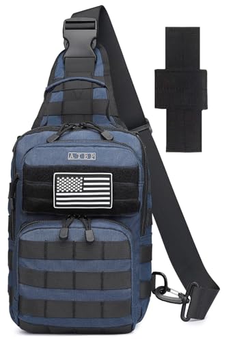 Tactical Sling Backpack With Holster Military Crossbody Bag for Men Single Shoulder Back Pack 10L - color: Drak Blue