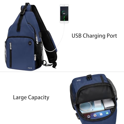 MOSISO Sling Backpack Bag, Crossbody Shoulder Bag Travel Hiking Daypack Chest Bag with Front Square Pocket&USB Charging Port - color: Navy Blue