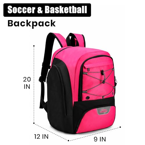 Soccer Backpack with Ball Holder,Youth soccer Bag for Basketball,Volleyball-Includes Separate Shoe Compartment&and Insulation (Pink) - color: Pink
