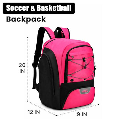 Soccer Backpack with Ball Holder,Youth soccer Bag for Basketball,Volleyball-Includes Separate Shoe Compartment&and Insulation (Pink) - color: Pink