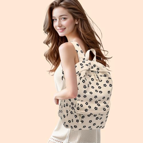 LEDAOU School Backpack for Teen Girls Elementary Middle School Bookbag Kids Backpacks Women Laptop Backpack Travel Daypack - color: Black Flower