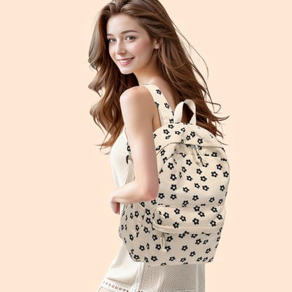 LEDAOU School Backpack for Teen Girls Elementary Middle School Bookbag Kids Backpacks Women Laptop Backpack Travel Daypack - color: Black Flower