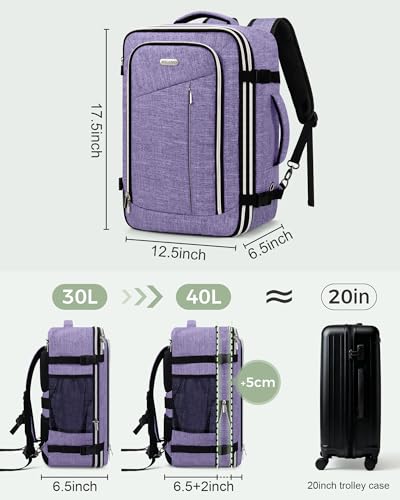 Travel Carry On 17.5" Laptop Expandable Backpack for Men Women, Personal Item Bag Waterproof Airline Approved with USB Charging Hole 3 Packing Cubes, Large Weekender Daypack Business Luggage Suitcase - color: Purple, size: Expandable