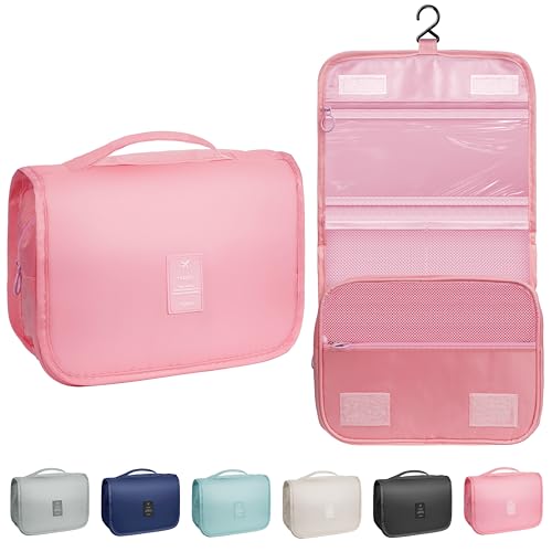 Toiletry Bag Travel Bag with Hanging Hook, Waterproof Capacity Hanging Multifunctional Makeup Bag for Toiletries, Portable Cosmetic Bag Travel Organizer for Women and Men(Pink) - color: A5-Pink