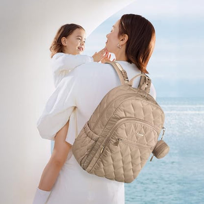 LOVEVOOK Diaper Bag Backpack,Puffer Quilted Baby Diaper Bag with Insulated Pockets,Travel Diaper Backpack for Boys Girls with Changing Pad,Water-Resistant Baby Bag for Mom Dad,Khaki - color: Khaki