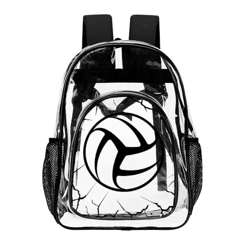Volleyball Clear Backpack Heavy Duty for Girls Kids Boys Women | Large Cool PVC Volleyball Theme Printing Transparent Backpacks for Schools Stadium Concerts Work - Clear/Black - color: Volleyball Clear Backpack 3 Black With Front Pocket