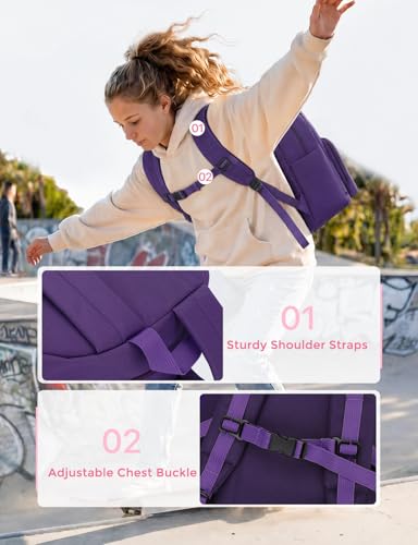 VASCHY School Backpacks, Lightweight Bookbag Schoolbag for Girls Casual Basic Simple Daypack for Women Purple - color: Purple