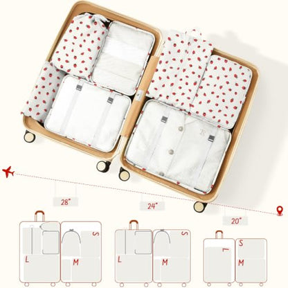 9 Set Packing Cubes for Travel Essentials - Lightweight Carry-On Luggage Organizer Bags with Shoe, Clothes & Laundry Bags for Airplane, Family & Business Travel, Beige strawberry - color: Beige strawberry