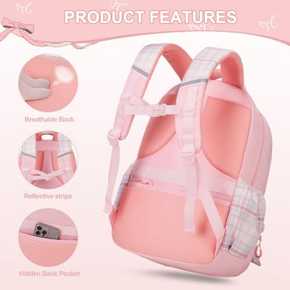 DIGOBAY Backpack for Girls, 3PCS Girls Backpack for School with Lunch Bag Pencil Case, Cute Kids Teens Bookbag for Kindergarten Elementary Preschool Middle School - color: Pink