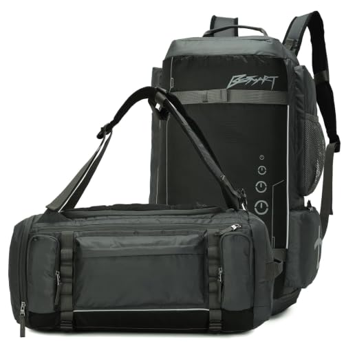 BE SMART 2 in 1 Convertible Gym Duffel Bags with Shoes Compartment - 40L Waterproof Extra Large Workout Backpack for Gym Men, Heavy Duty Sports Duffle Backpacks for Travel, Hiking, Camping, Carry On - color: Black-Grey, size: Large-40L