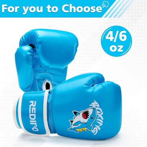 Kids Boxing Gloves, Youth Boxing Training Gloves for Kids 3-9 Year Boys and Girls, 4&6OZ Fighting Gloves, Punching Bag Kickboxing Thai Mitts MMA Training Sparring Gloves - color: Blue, size: 4OZ