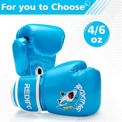 Kids Boxing Gloves, Youth Boxing Training Gloves for Kids 3-9 Year Boys and Girls, 4&6OZ Fighting Gloves, Punching Bag Kickboxing Thai Mitts MMA Training Sparring Gloves - color: Blue, size: 4OZ