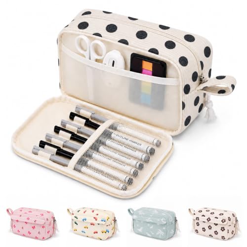Big Capacity Pencil case,Soft Corduroy Pencil Bag with 3 Compartment,Pencil Pouch School Supplies Cute Pencil Box Pencil Bag for Teen Girls Boys College (Polka dot) - color: Polka dot