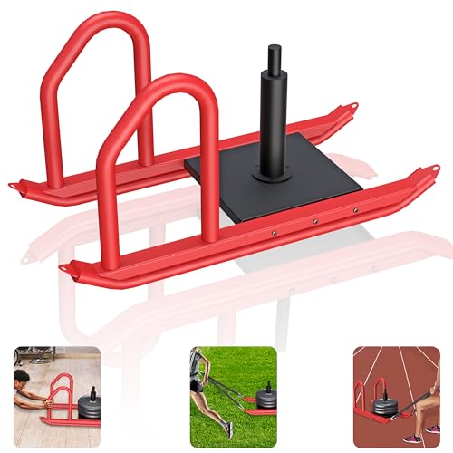 Weight Sled for Training, Heavy Duty 500 LBS Pull Push Sled for Outdoor, Indoor, Football, Durable Steel Weighted Sled, Compatible with 1" & 2" Weight Plate, Frame with Adjustable Reflective Stripe Vest - color: Red+Black