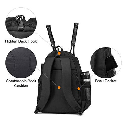 Sucipi Tennis Bag Professional Tennis Backpack for Men and Women Racket Bags Holds 2 Rackets with Ventilated Shoe Compartment - color: Black