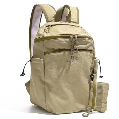13L Mini Hiking Backpack for Women, Small Lightweight Travel Backpack with Detachable Pouch, Padded Cute Casual Daypack for Outdoor Daily, Khaki