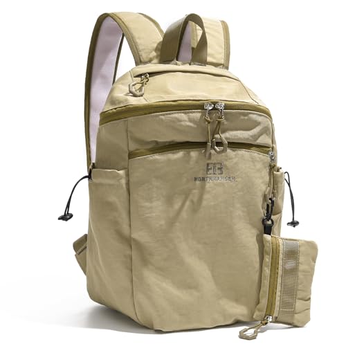 13L Mini Hiking Backpack for Women, Small Lightweight Travel Backpack with Detachable Pouch, Padded Cute Casual Daypack for Outdoor Daily, Khaki