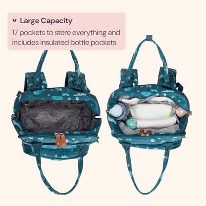 BabbleRoo Diaper Bag Backpack - Baby Essentials Travel Tote - Multi Function Water Resistant Diaper Bag, Travel Essentials Baby Bag with Changing Pad, Stroller Straps & Pacifier Case - Unisex, Dino - color: Dino, size: Large