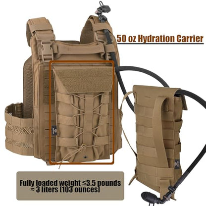 PETAC GEAR 1.5L / 3L Tactical Hydration Pack，Molle Carrier Pouch for 50 oz /100 oz Hydration Bladder Daypack Water Backpack. - color: CB, size: 1.5L bag only