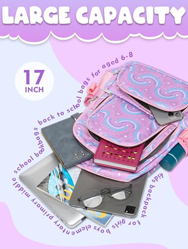 BLUEFAIRY Kids Backpacks for Boys Girls 17 Inch Elementary Primary Middle School Bookbags with Laptop Compartment Back to School Bags for Childs Age 6-8 Mochilas Escolares para Niños Niñas Purple - color: Purple
