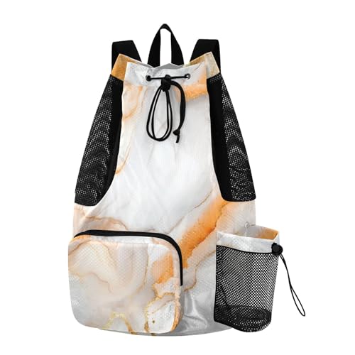 Drawstring Bags For Men Women Climbing Gym Bag With Pockets String Bag Waterproof Marble White Orange - color: Color 23