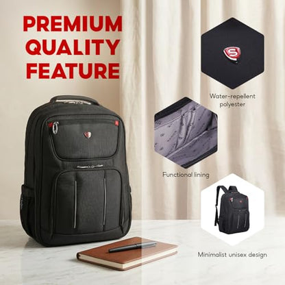 SAKOS Turbo 15.6 inch Laptop Backpack, Professional Travel Backpack Carry on Flight - TSA Approved, Water Repellent Luggage Backpack for Men & Women, College Backpack with Laptop Compartment - Black - color: 3. Turbo - Black