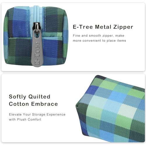 E-Tree Small Makeup Brush Bag – Mini Travel Cosmetic Pouch, Cute Checkered Zipper Case for Toiletry, Accessories & Tech Organizer | Fits Purse, Backpack (Blue Checkered) - color: Blue Checkered