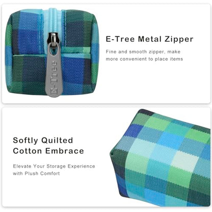 E-Tree Small Makeup Brush Bag – Mini Travel Cosmetic Pouch, Cute Checkered Zipper Case for Toiletry, Accessories & Tech Organizer | Fits Purse, Backpack (Blue Checkered) - color: Blue Checkered