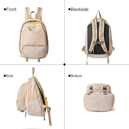 Casual Canvas Backpack for Women Large Capacity Vintage Campus Daypack and Travel Backpack (Beige)