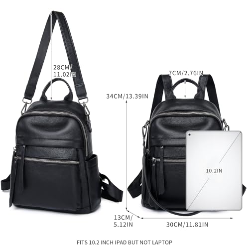 Genuine Leather Backpack Purse For Women Black | Real Soft Leather, Convertible, Ladies Daypack Shoulder Bag - color: Black