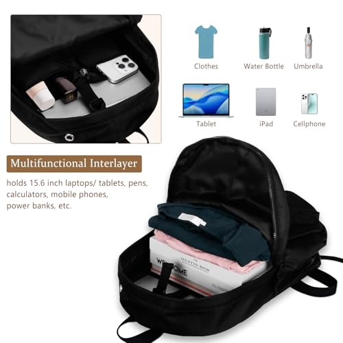Women's Water-resistant Daypack Backpack, 15.6 Inch Laptop Compartment & Anti-Theft Pocket, Adjustable Padded Straps for Commuting, Travel, Work, College, Black - color: Black