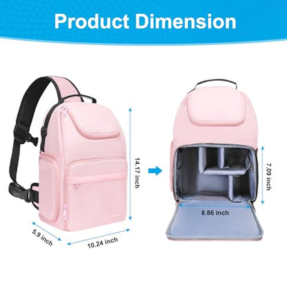 MOSISO Camera Sling Bag, DSLR/SLR/Mirrorless Camera Case Crossbody Photography Backpack with Tripod Holder&Removable Modular Inserts&PU Handle Compatible with Canon/Nikon/Sony, Pink - color: Pink