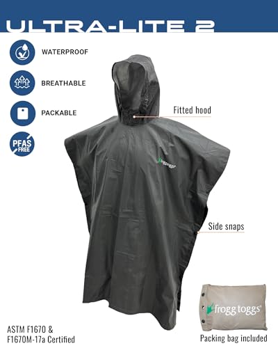 FROGG TOGGS Ultra-lite2 Waterproof, Breathable Rain Poncho, Adult and Youth Sizes - color: Carbon Black, style: Youth
