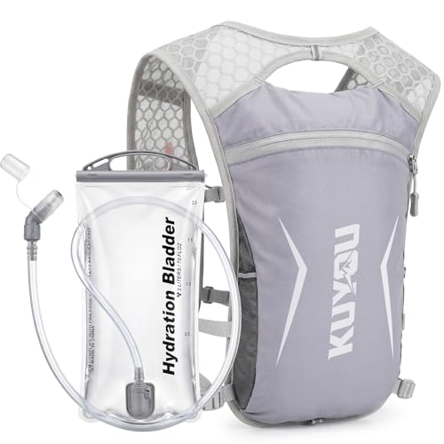KUYOU Running Vest for Women & Men, Lightweight Hydration Backpack with 2L Water Bladder, Water Backpack for Trail Running, Hiking, Cycling & Marathon - color: Grey
