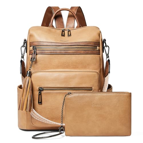 Shrrie Backpack Purse for Women Leather Fashion Designer Travel Backpack Convertible Shoulder Satchel Bag for College Work - color: 2-8 Camel With Brown