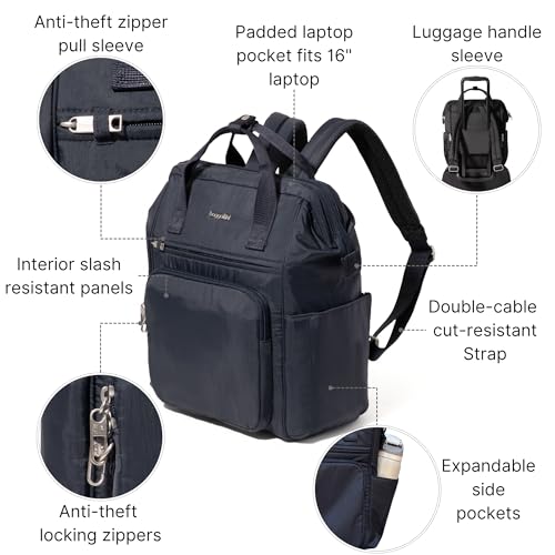 Baggallini Securtex Anti-Theft Windsor Backpack for Travel, Work & College, RFID & Locking Zipper, Up to 16" Laptop - color: French Navy