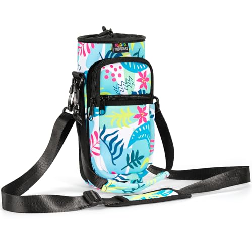 Nuovoware Water Bottle Carrier Bag, Premium Neoprene Portable Insulated Water bottle Sling Holder Bag 500ml/750ml/1000ml with Adjustable Shoulder Strap for Men Women Hiking, Sling Bottle Case - color: Turquoise Blue, size: 25-32 Ounces - Standard