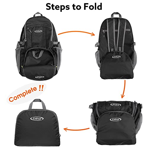 G4Free 40L Lightweight Packable Hiking Backpack, Waterproof Travel Daypack - color: Black