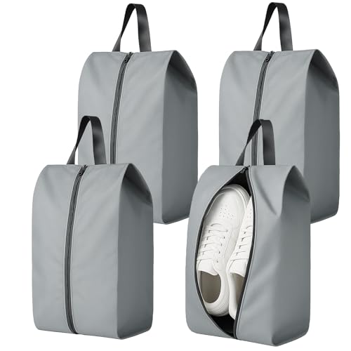 4-Pack Shoe Storage Bags for Travel, Shoe Pouches with Handle Grey | Water-Resistant Zipper Shoe Pouches with Handle, Lightweight Organizers for Packing and Closet Storage - color: Grey